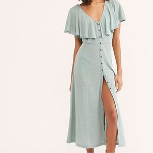 Free People Soft Blue Ruffle Midi Dress